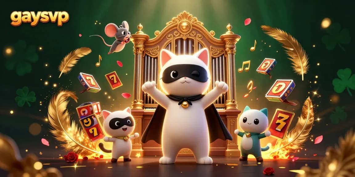 Experience gaming excitement with gaysvp at a vibrant casino scene featuring a 3D cat and mouse.