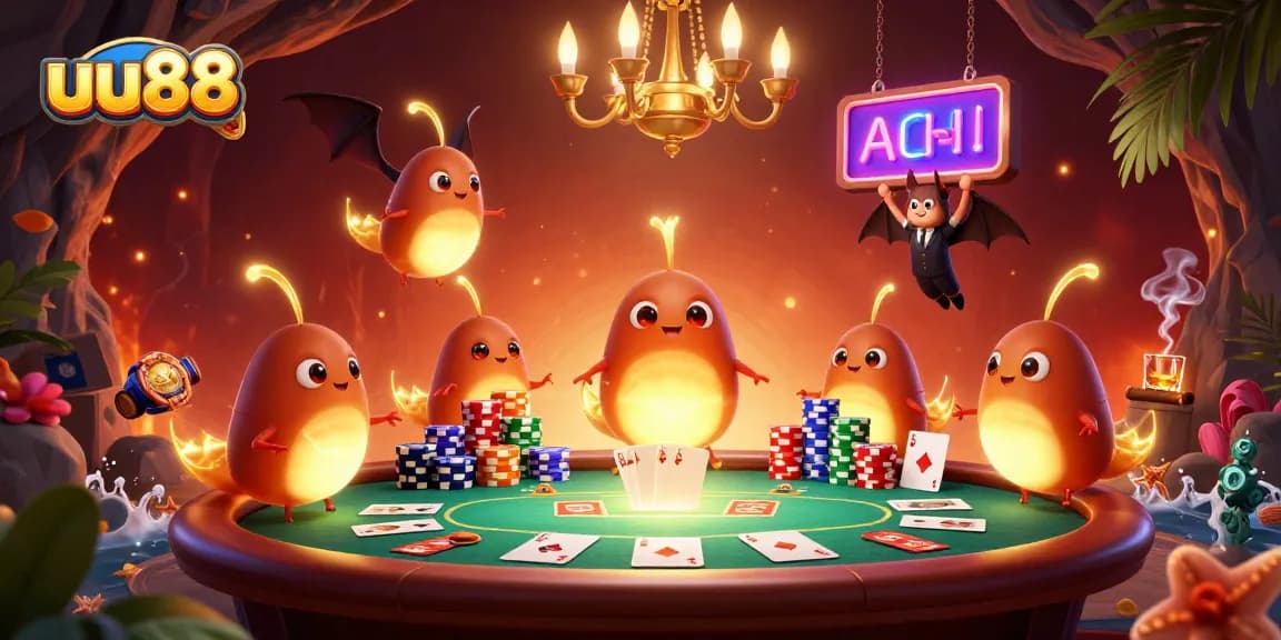 Experience thrilling casino excitement at uu88 with vibrant glowworms lighting up a poker scene.