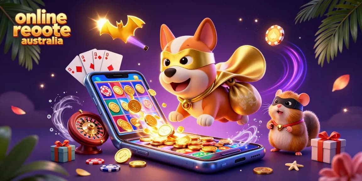 Engaging online roulette australia illustration with cartoon heroes flying amidst casino elements.