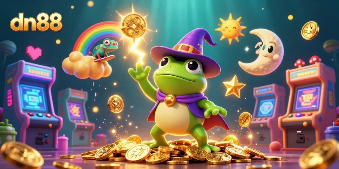 Experience dn88 with a vibrant storm of golden coins and dynamic game elements in a 3D illustration