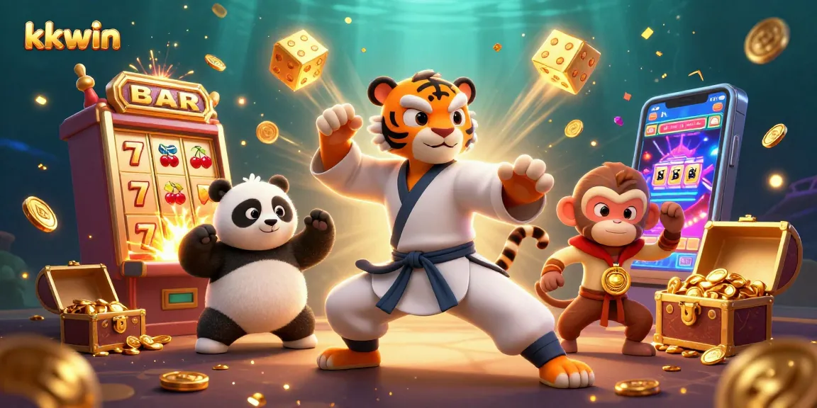 Experience high odds of winning at kkwin with this dynamic casino-themed illustration