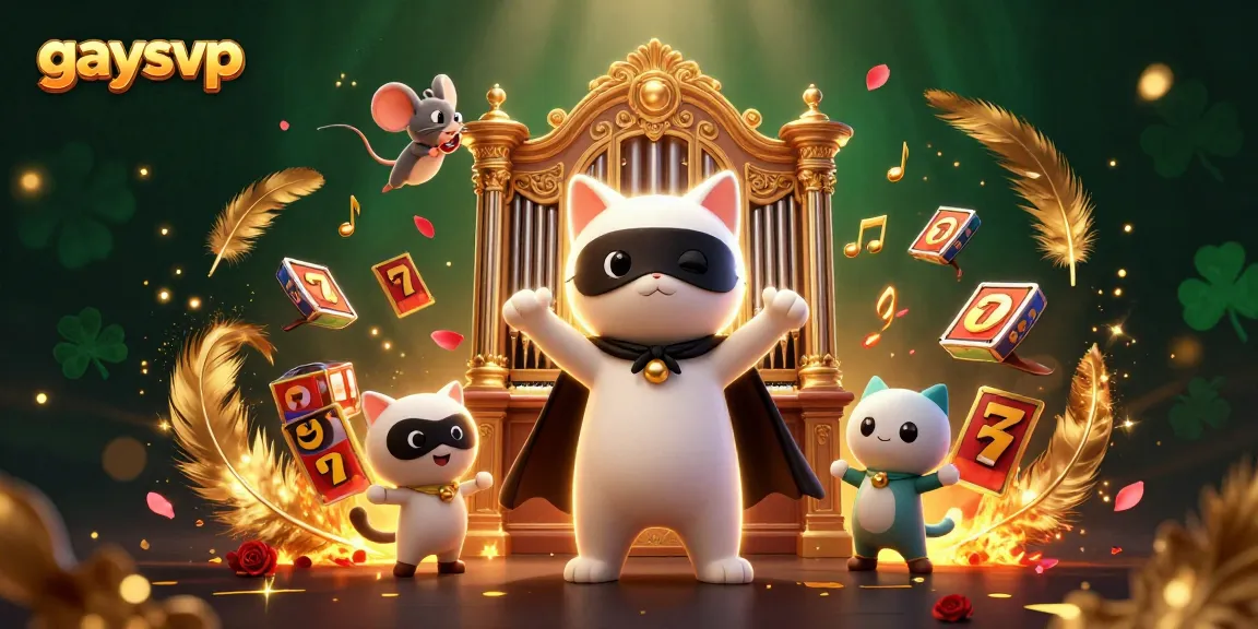 Experience gaming excitement with gaysvp at a vibrant casino scene featuring a 3D cat and mouse.