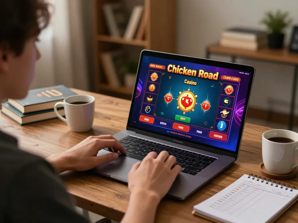 Impegnarsi nelle recensioni di Chicken Road Casino mentre si analizzano le strategie di scommessa su un laptop in un accogliente ambiente domestico.