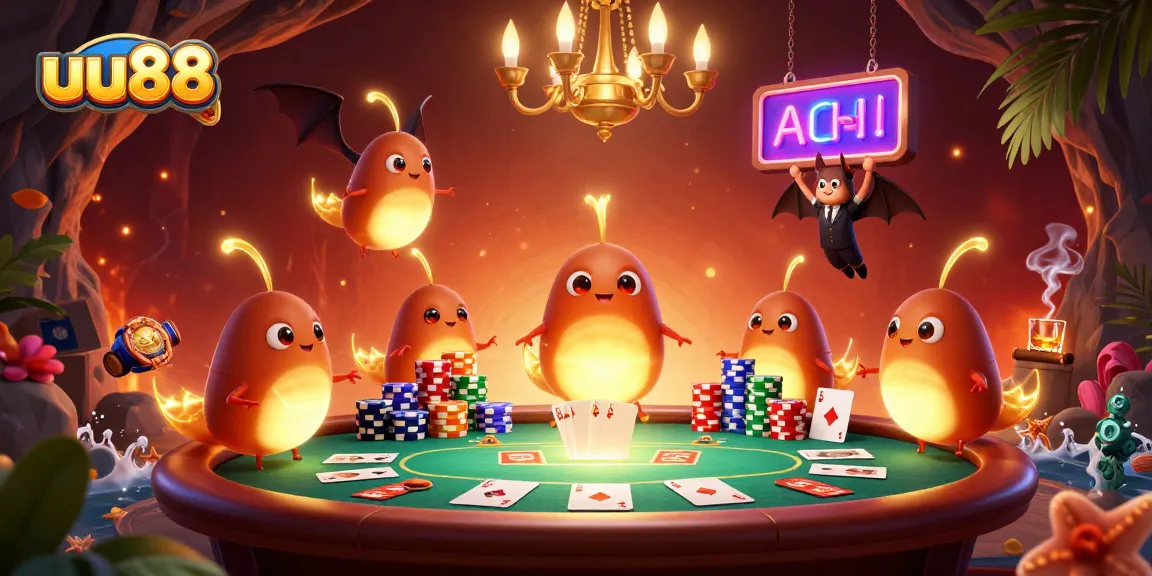 Experience thrilling casino excitement at uu88 with vibrant glowworms lighting up a poker scene.