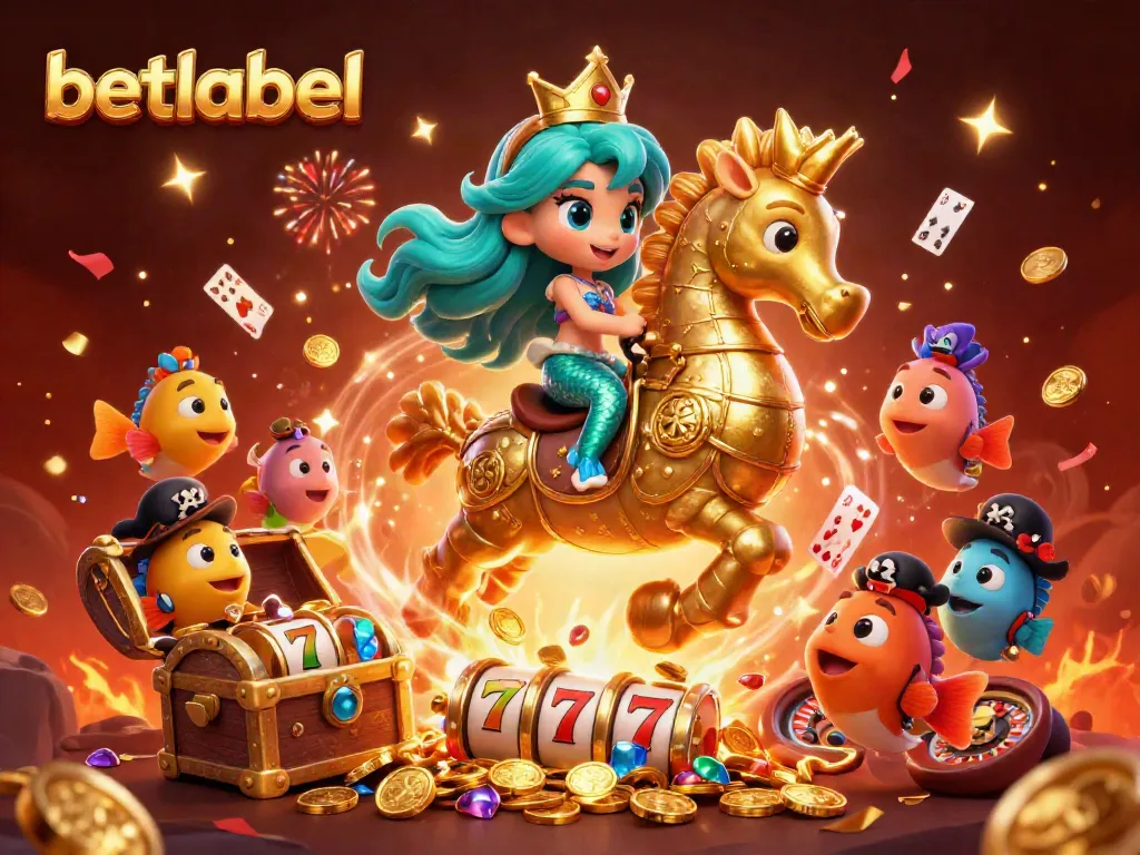 Experience the thrill of betlabel with a vibrant casino-themed 3D scene featuring mermaids and treasure.