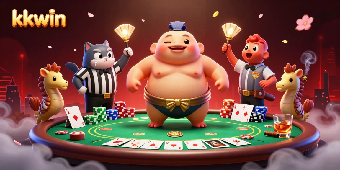 Join the excitement at kkwin with dynamic poker action featuring lively fugu, catfish referee, and playful sea creatures.