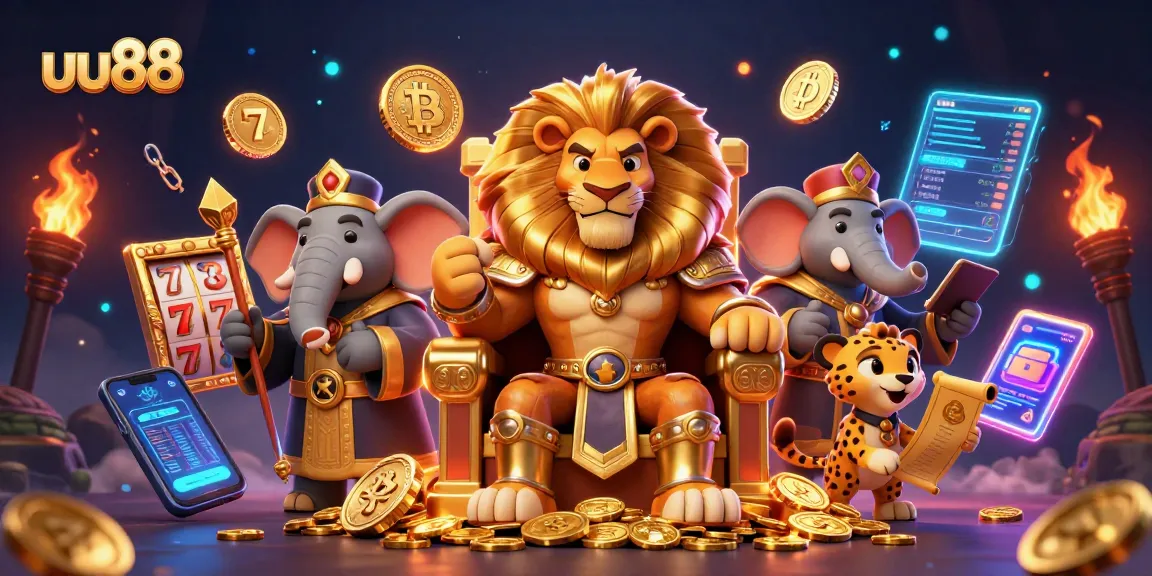uu88 casino lion king with golden jackpot elements celebrating huge wins