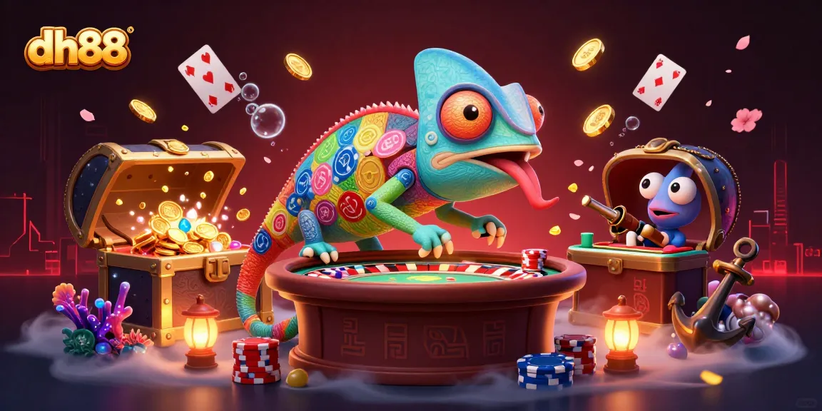 dh88 chameleon casino owner surrounded by treasure and playing cards
