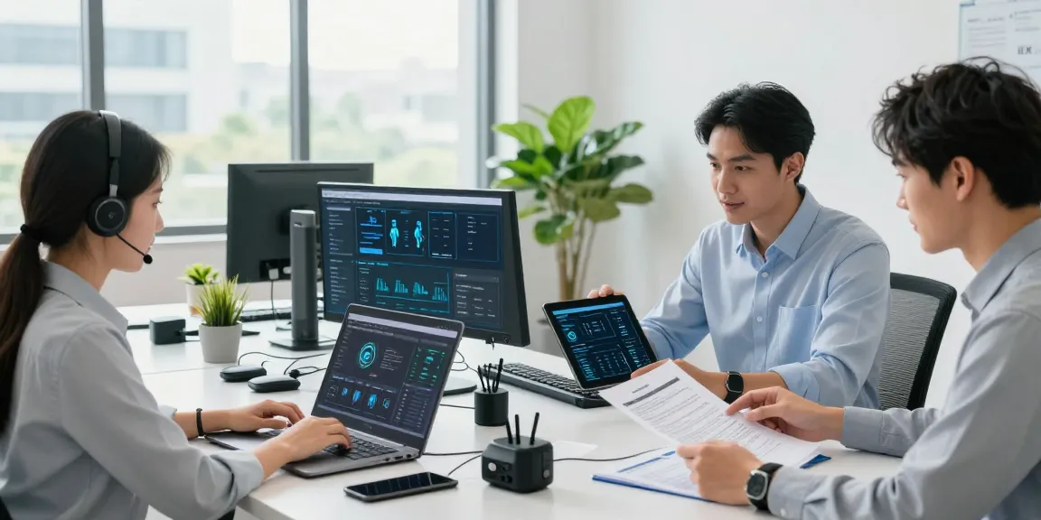 How much does IT support cost in UK? IT support professionals collaborating in a modern corporate office.