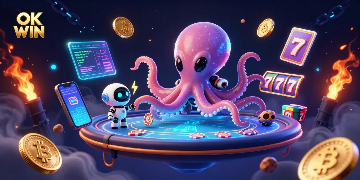 Experience thrilling gaming with OK WIN's vibrant 3D illustrations of cosmic poker adventures.